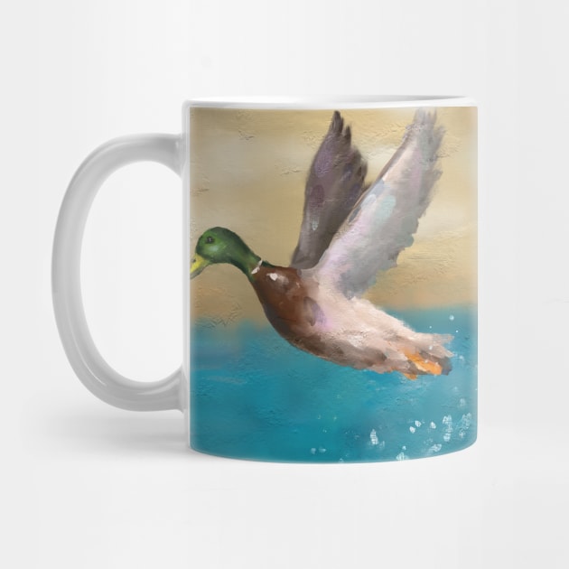 A Painting of a Duck Flying Above the Water by ibadishi